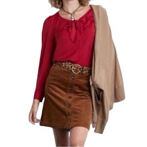 CAbi Toffee Brown Button Closure University Corduroy Skirt Size 4